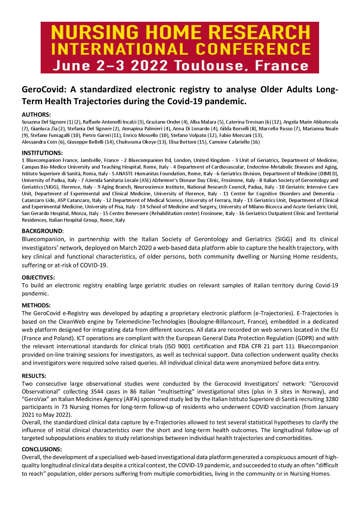 Abstract — GeroCovid standardized registry
